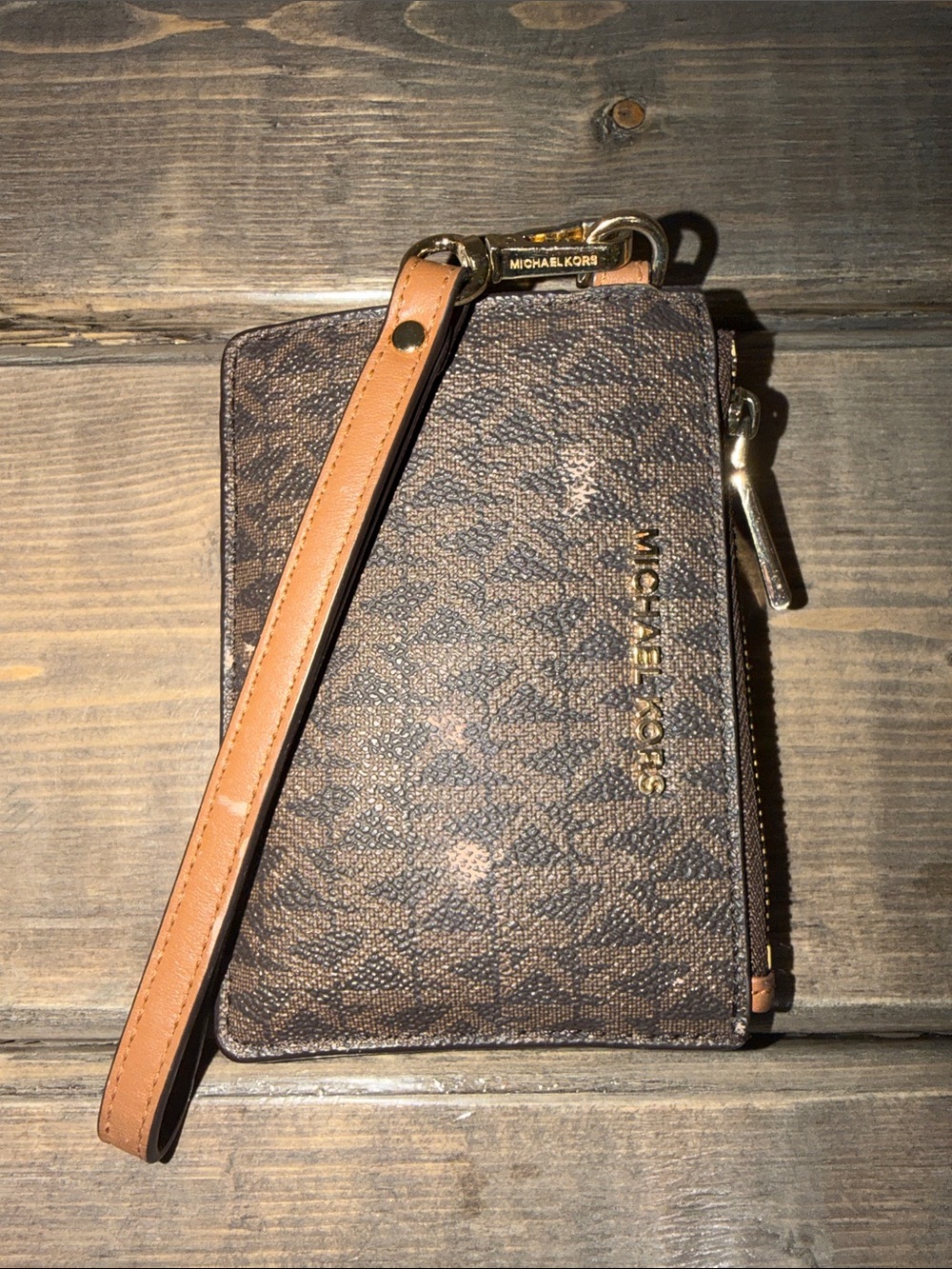 Michael Kors Brown Signature Logo Flat Wristlet Wallet